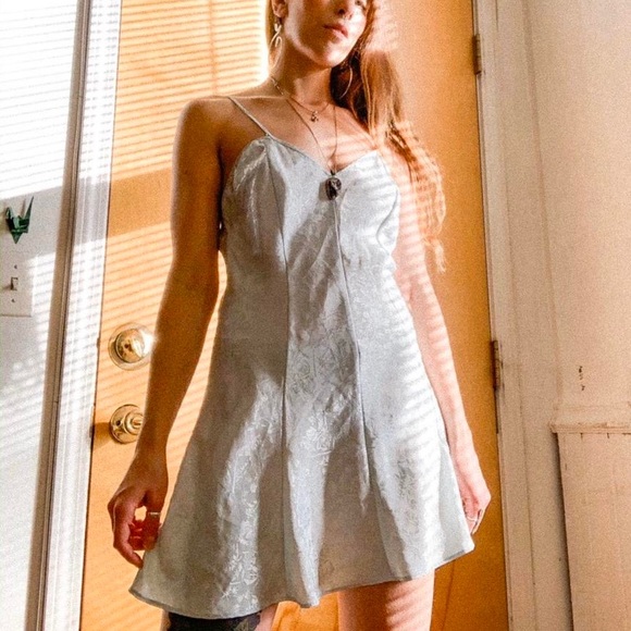 Vintage Silky Slip Dress w Floral Jacquard Print - Picture 3 of 4